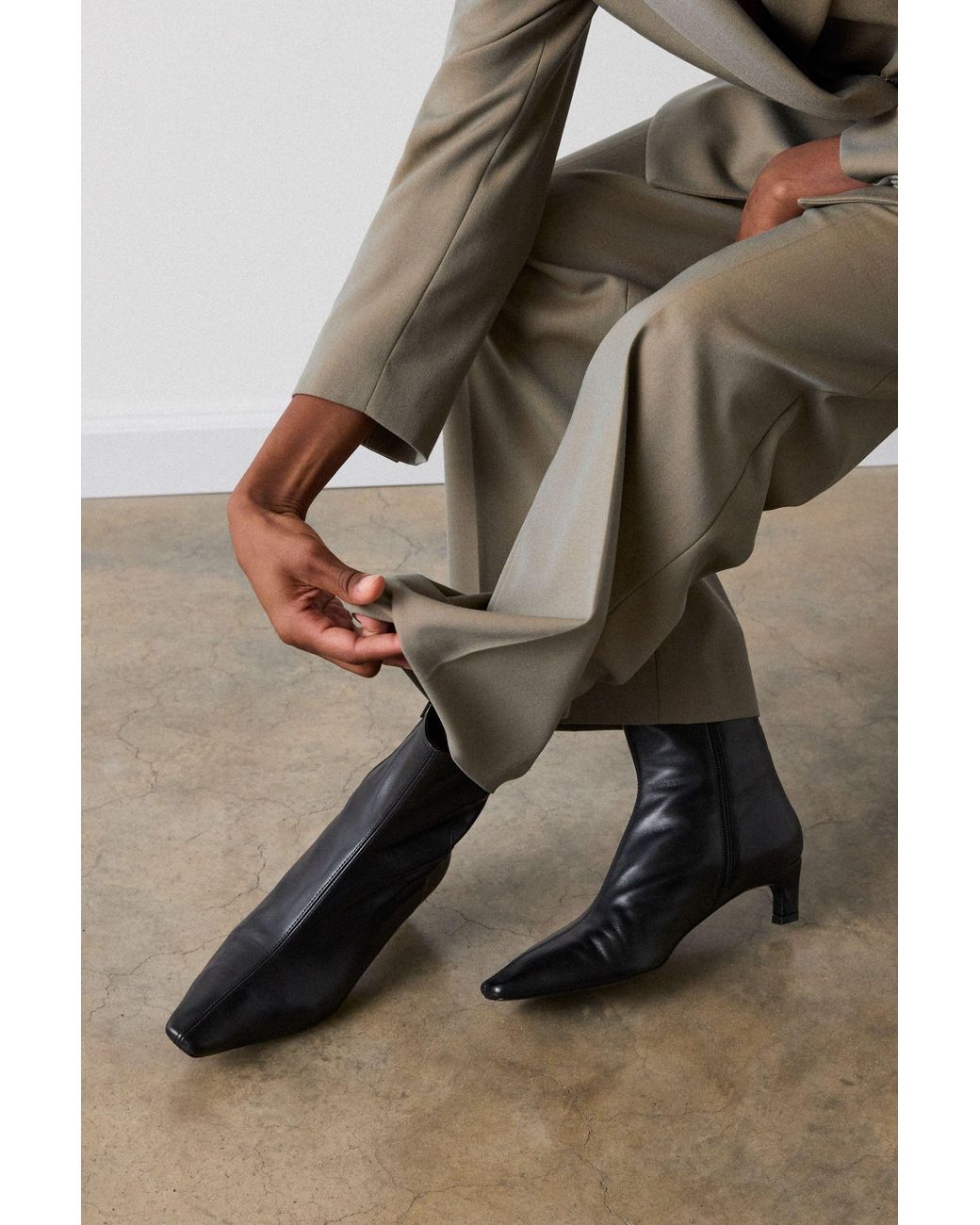Whistles Brown Kitten Heel Leather Ankle Boot