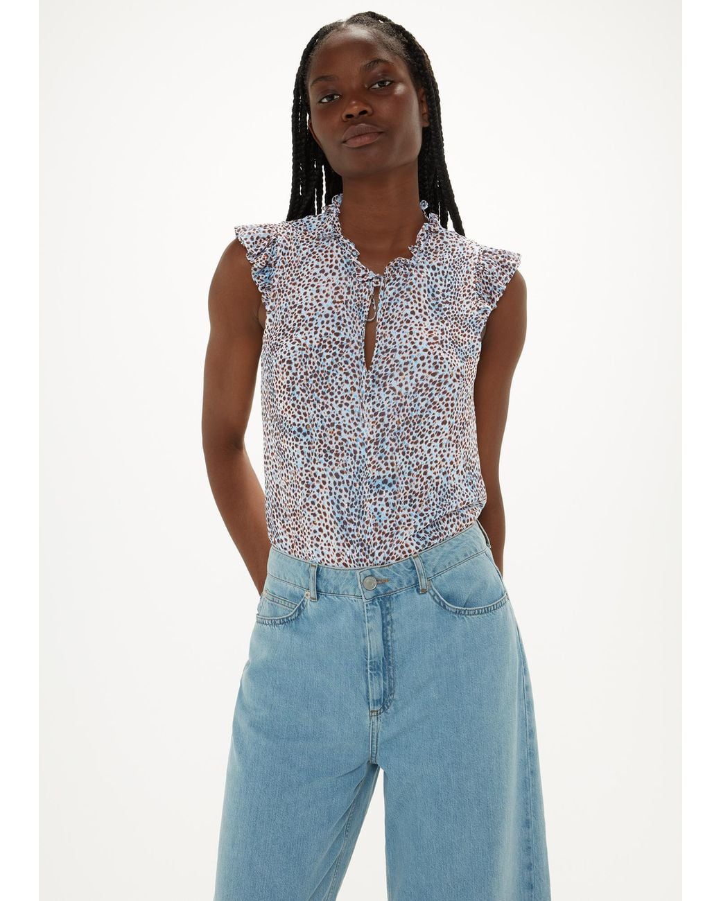 Whistles Blue Ink Spot Frill Blouse