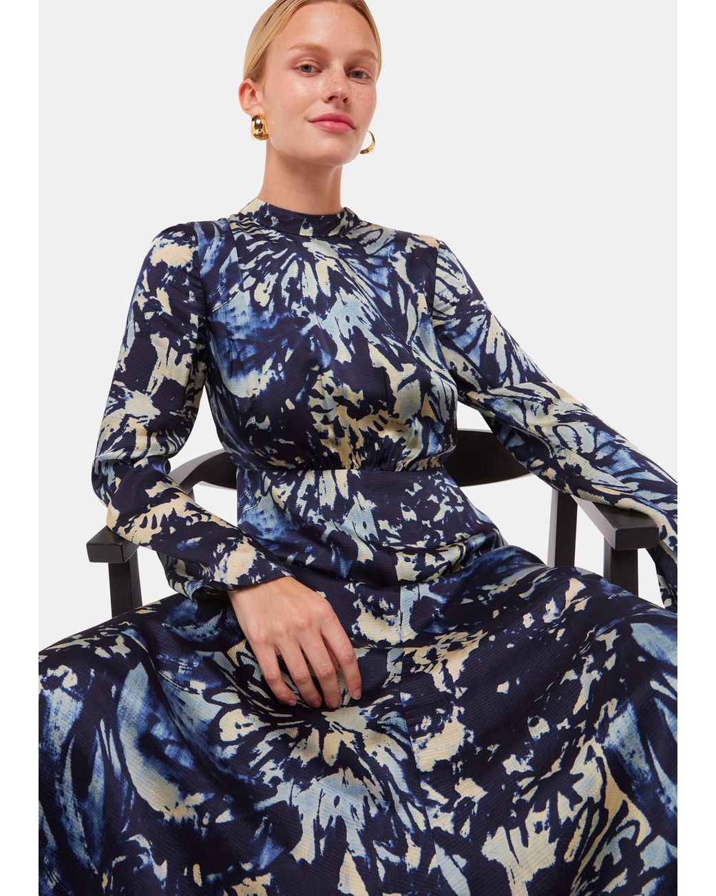 Whistles Blue Dazzled Floral Satin Dress