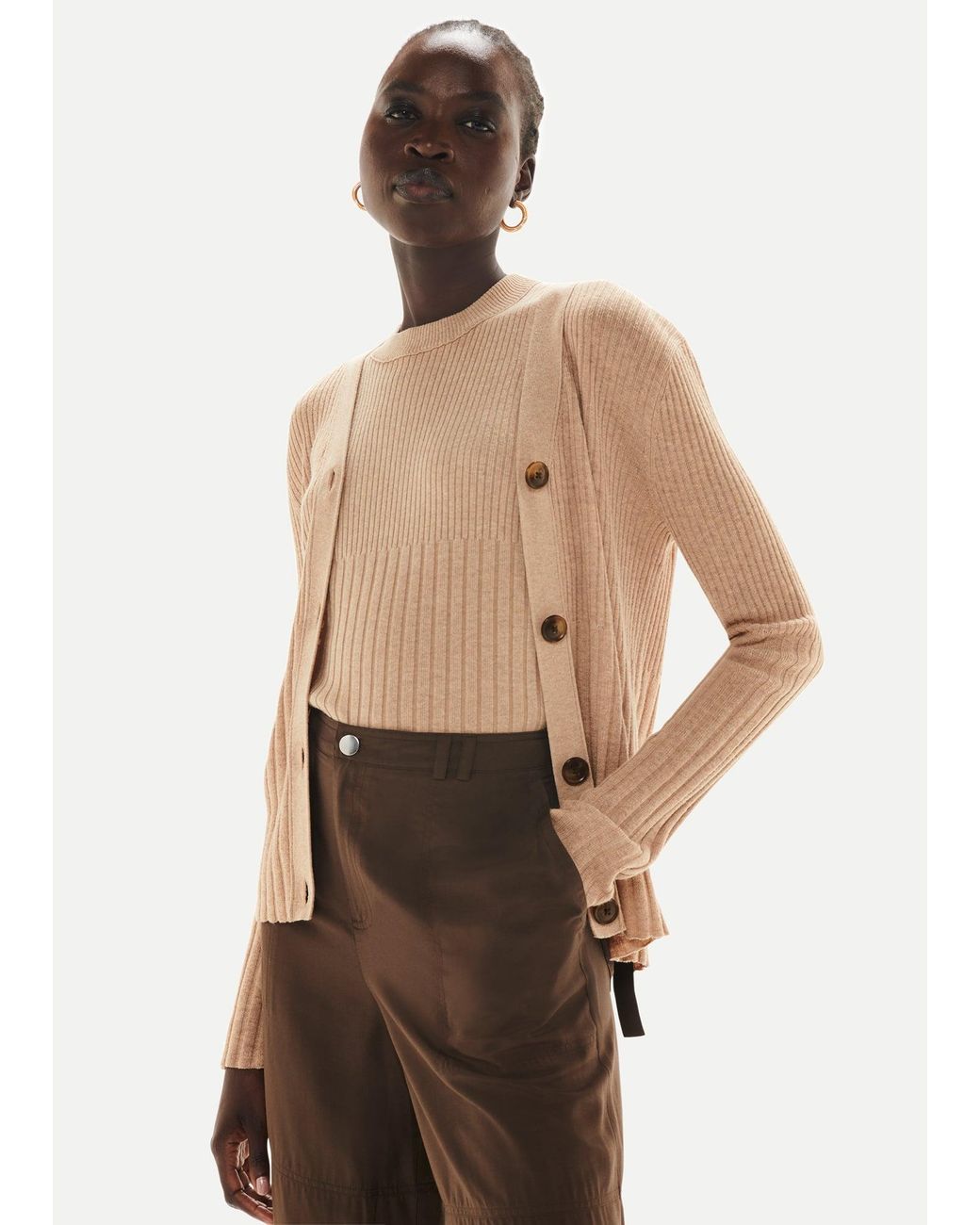 Whistles Natural Ribbed Cardigan