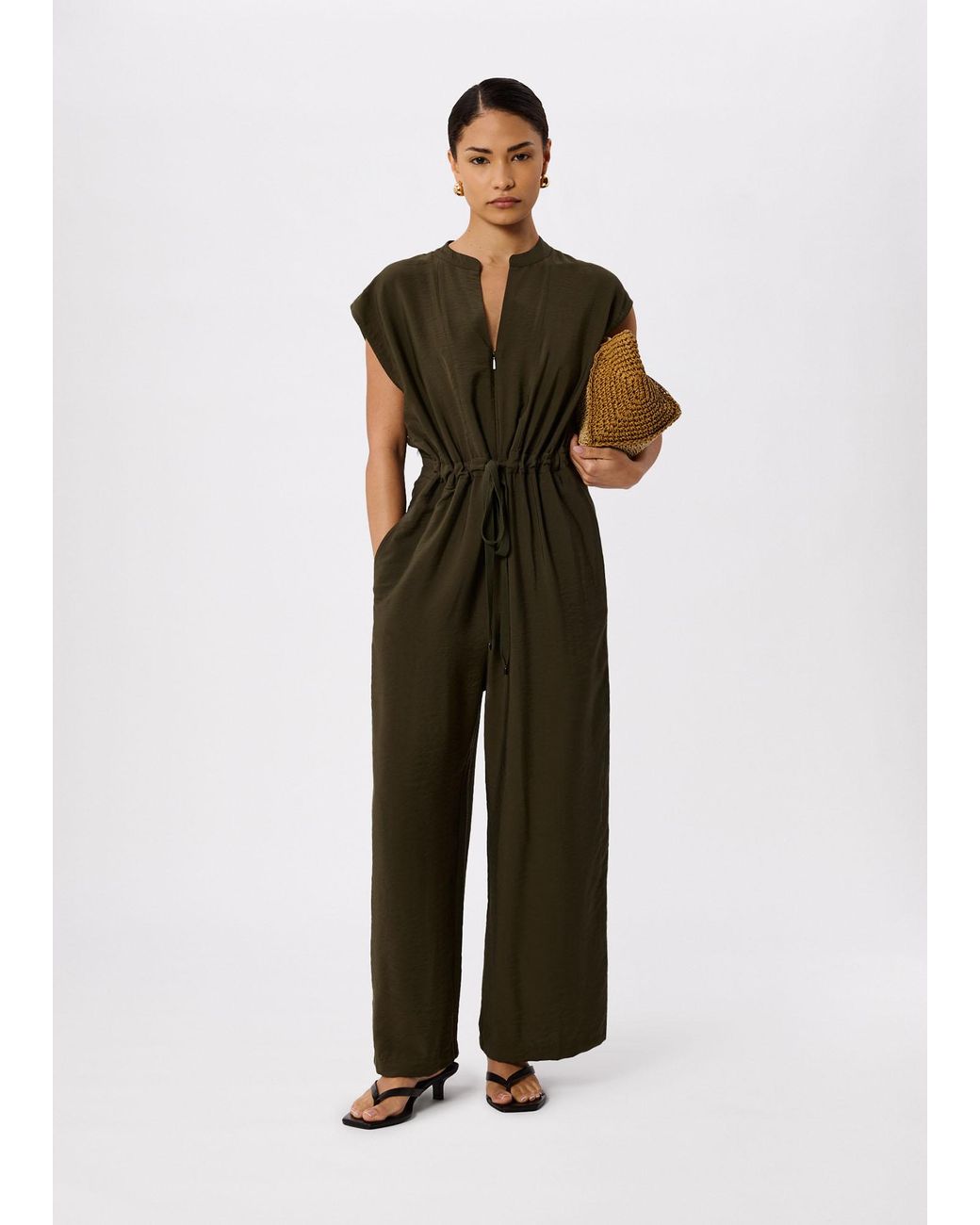 Whistles White Petite Sleeveless Drawstring Jumpsuit