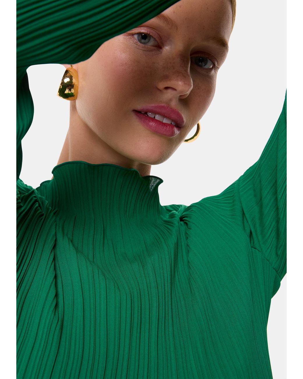 Whistles Green Elsa Plisse Top