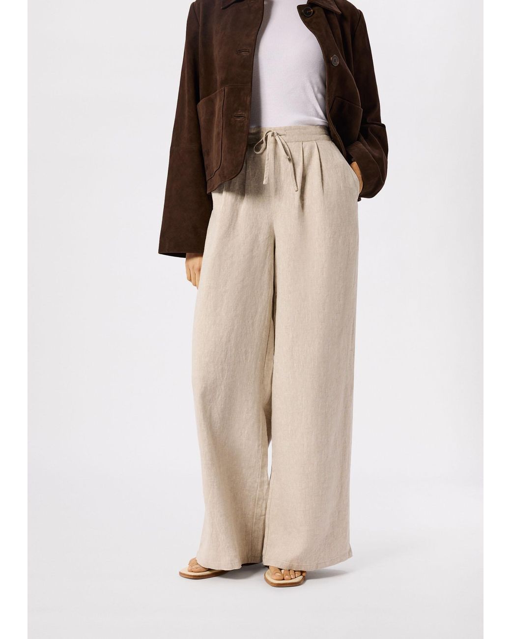 Whistles Natural Wide Leg Linen Trouser