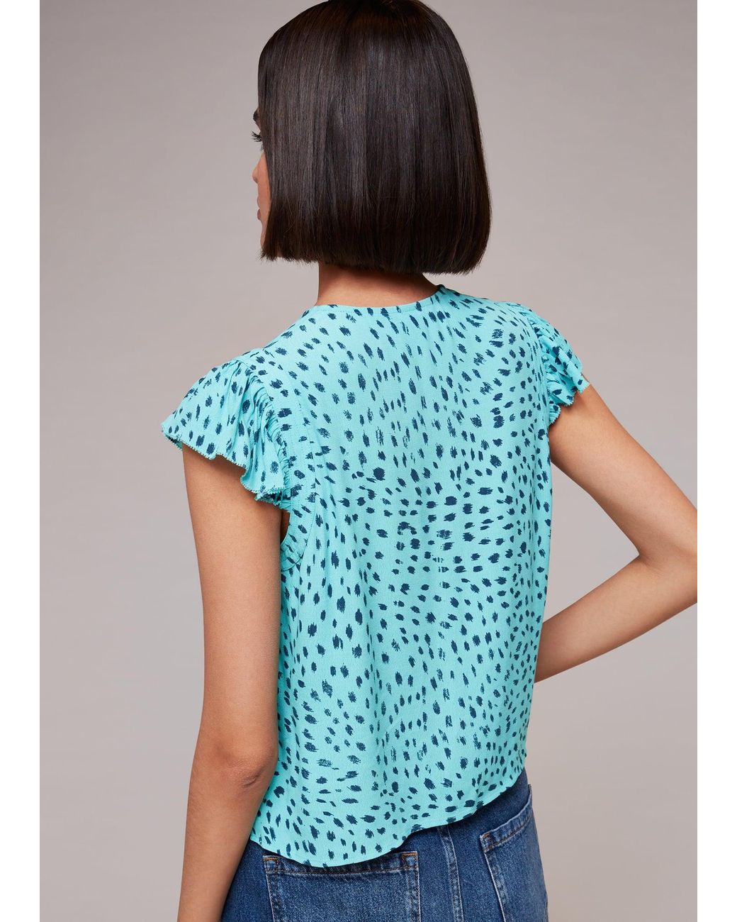 Whistles Blue Speckled Spot Frill Top