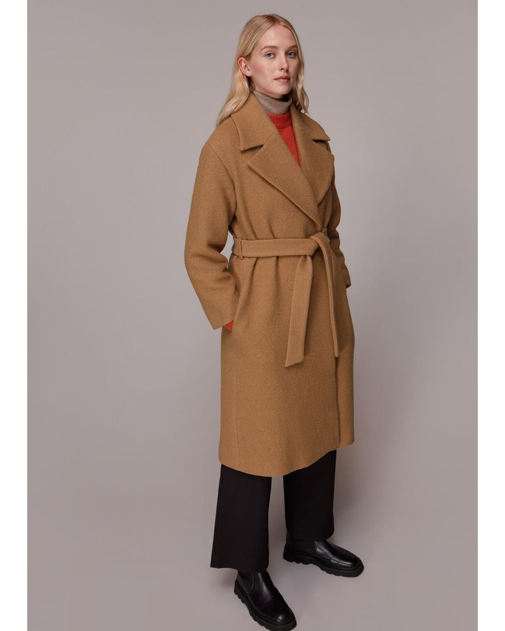 Whistles Brown Lorna Wrap Wool Coat
