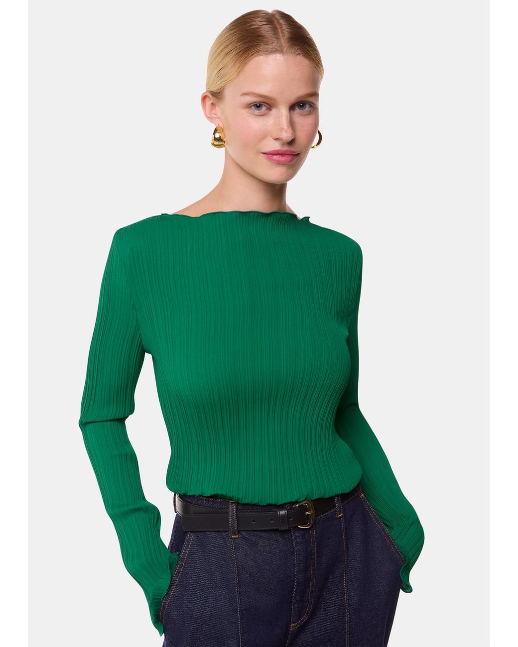 Whistles Green Elsa Plisse Top