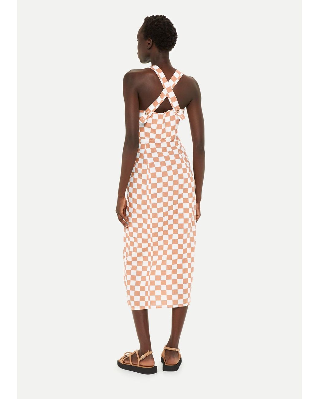 Whistles Natural Linen Blend Checkerboard Dress