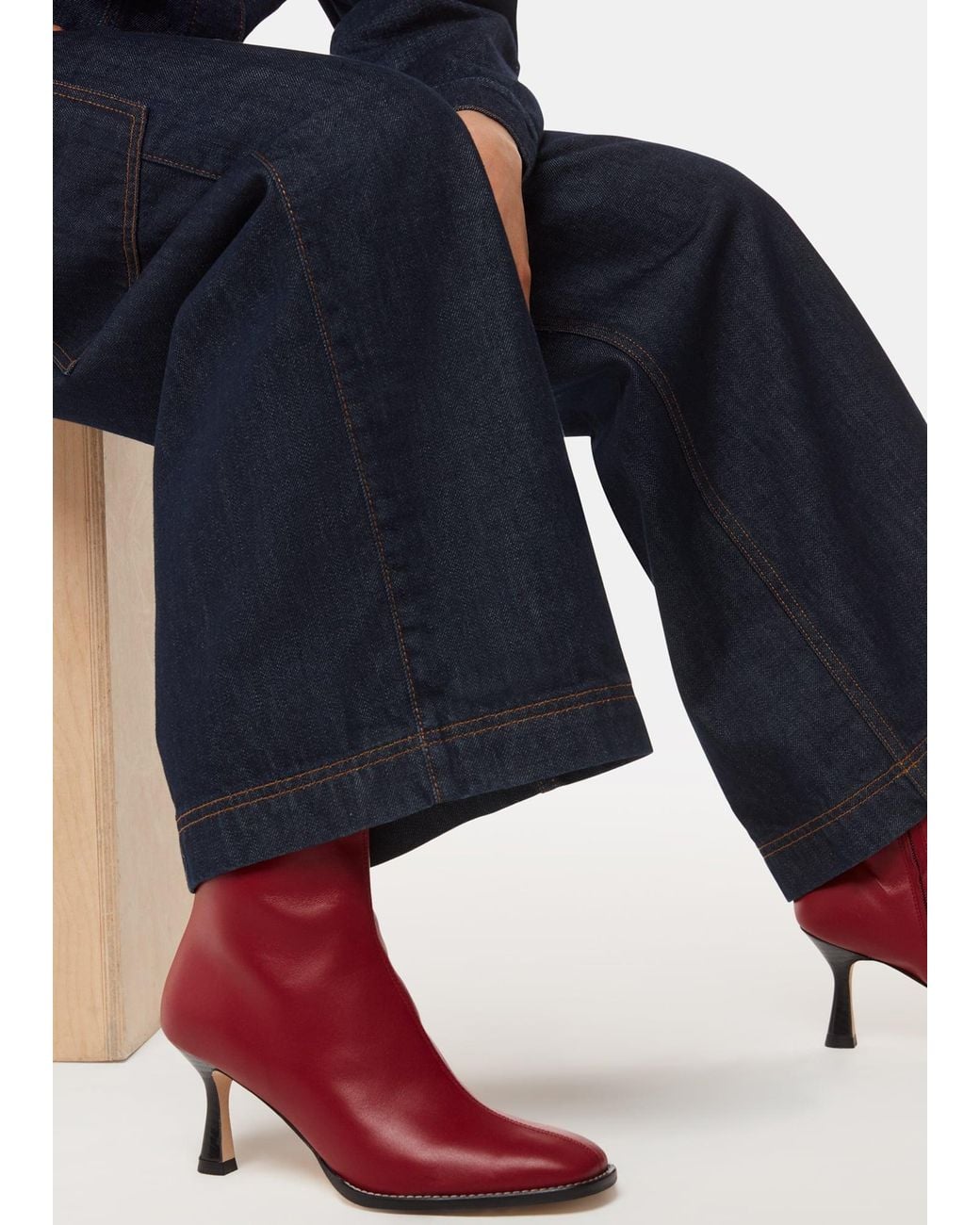 Whistles Red Nettie Stitch Detail Boot