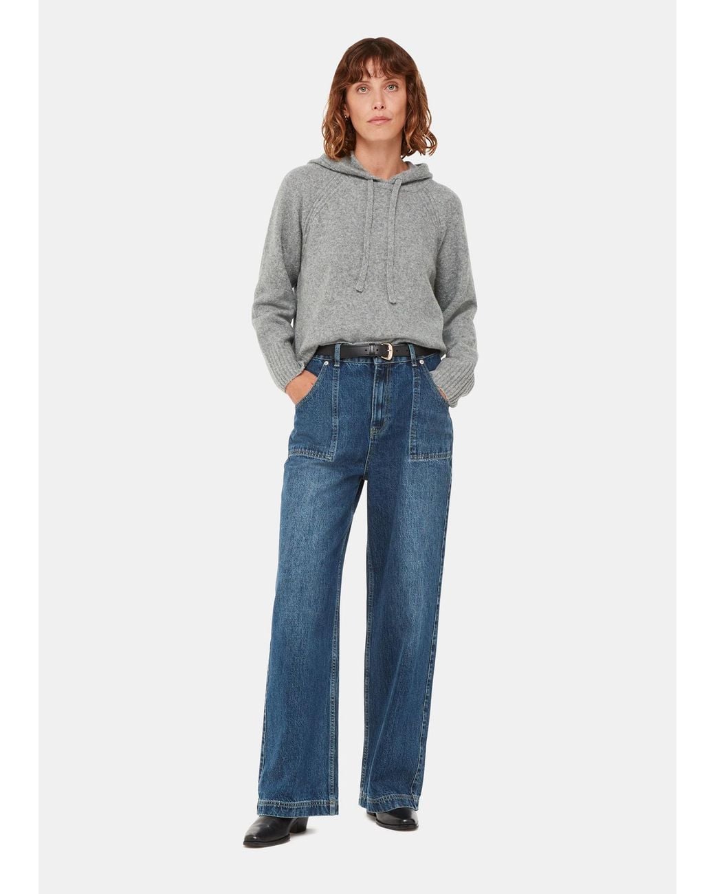 Whistles Blue Textured Hooded Sweater