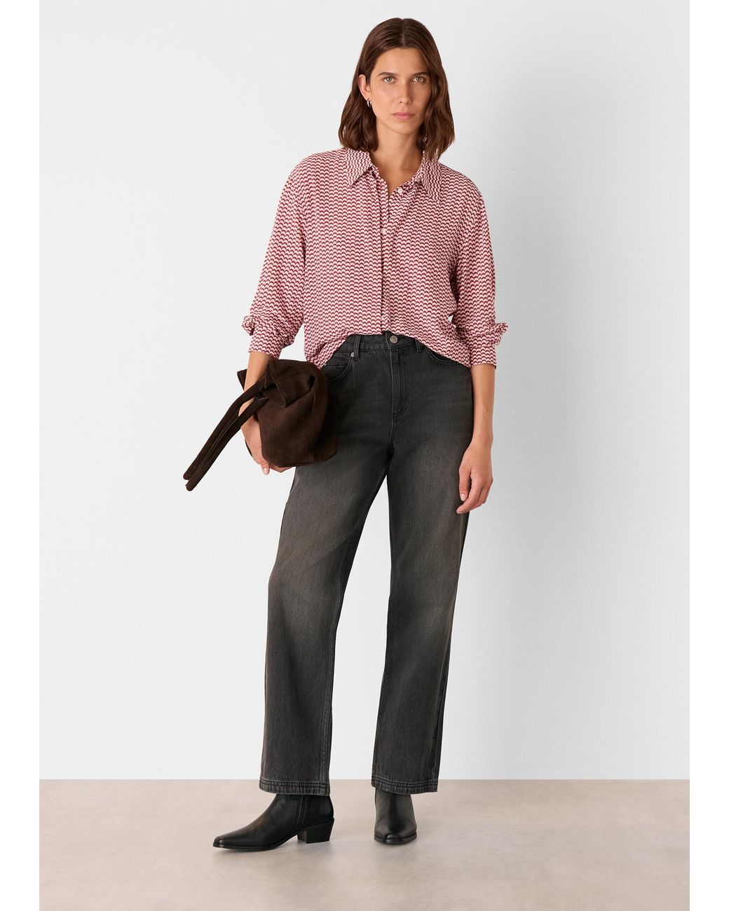 Whistles Pink Geo Print Pleat Detail Shirt