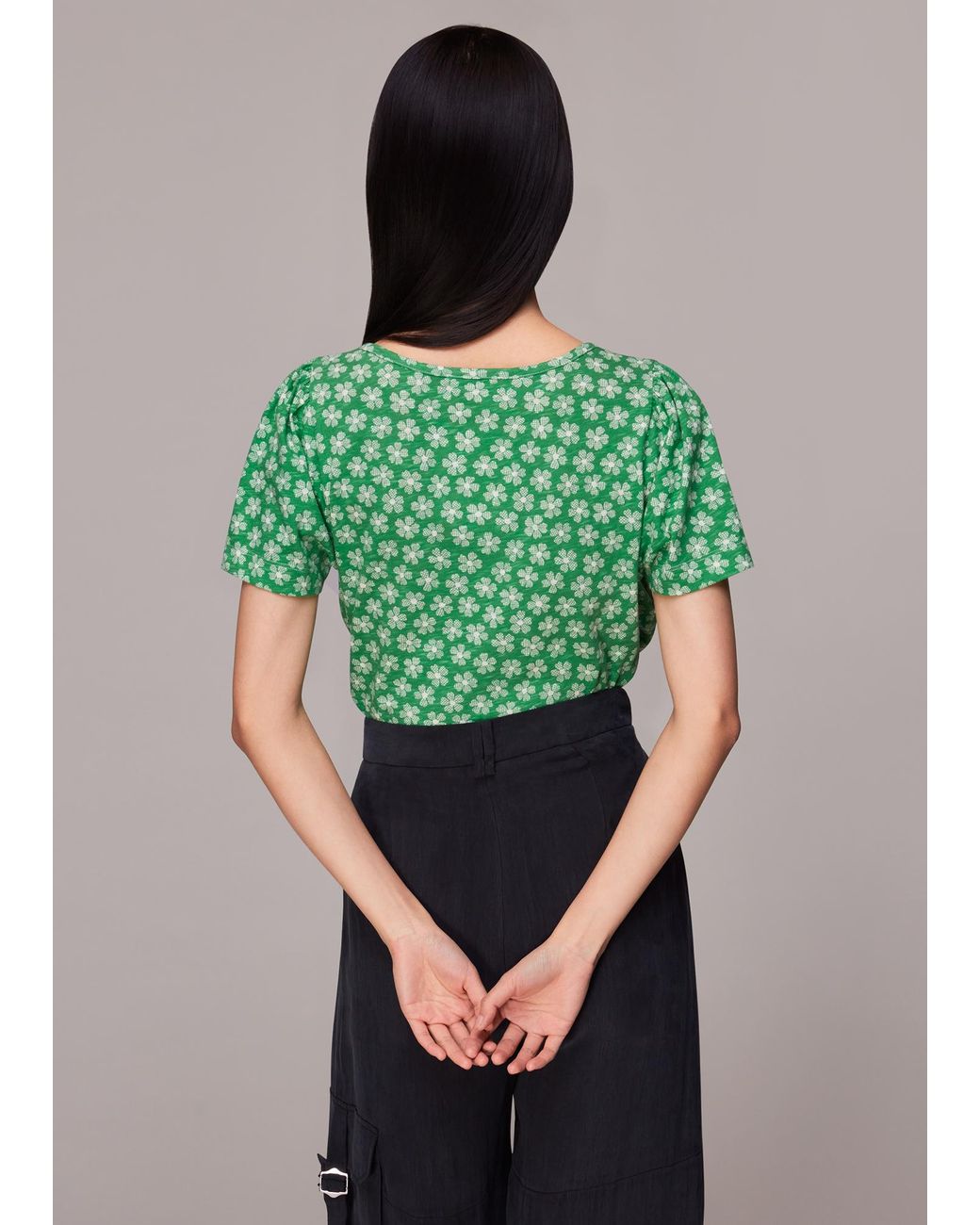 Whistles Green Daisy Check Wrap Tee