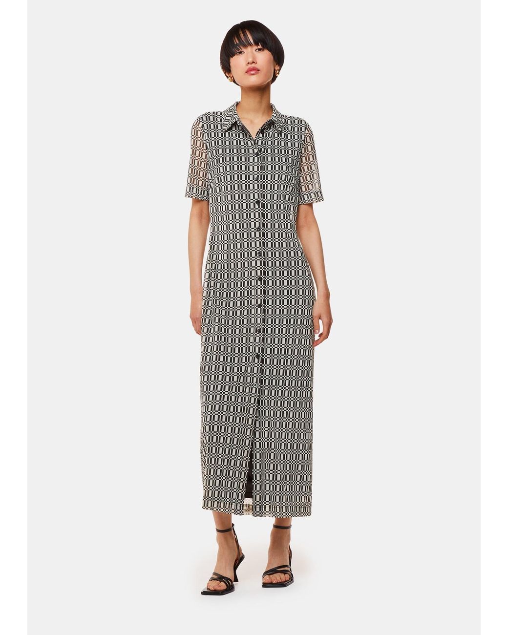 Whistles White Link Check Mesh Shirt Dress