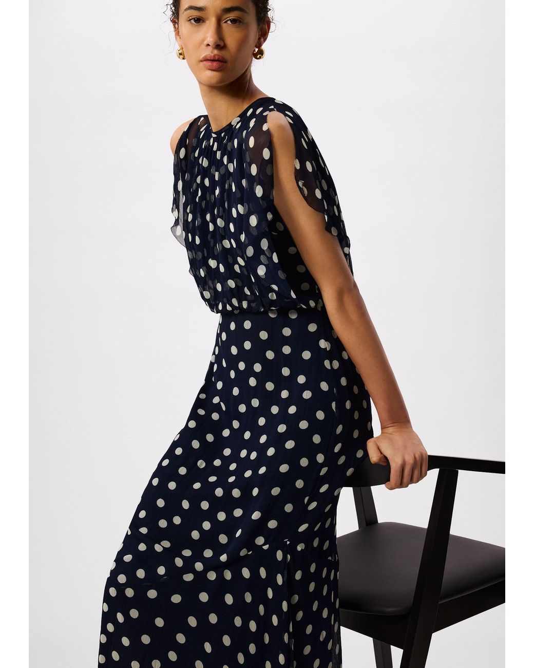 Whistles White Polka Dot Print Midi Dress