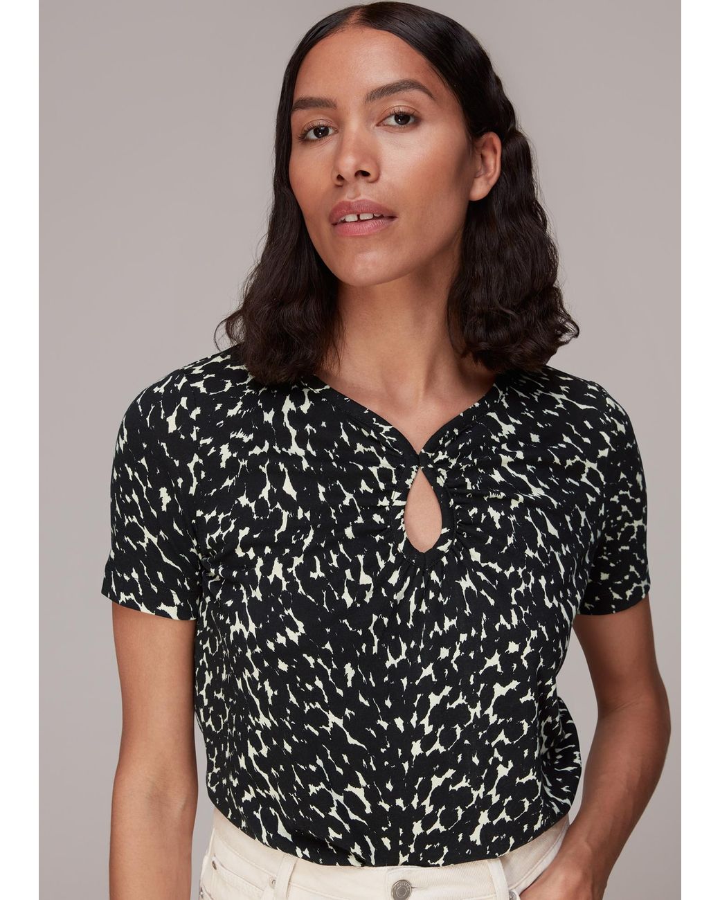 Whistles Black Sahara Cat Keyhole Tee