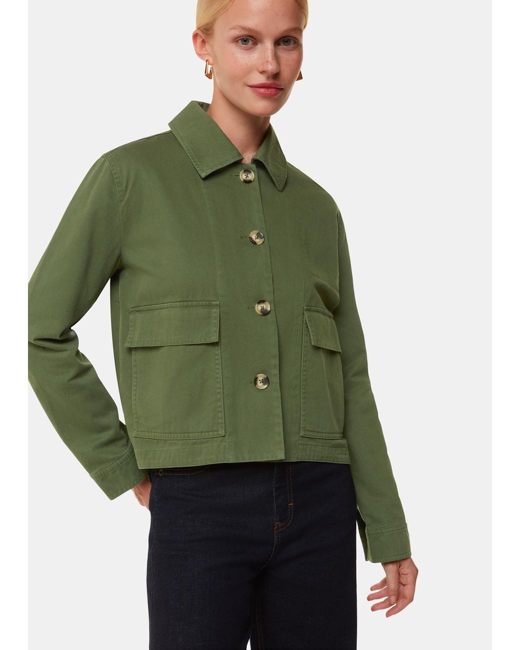 Whistles Green Utilitarian Cotton Casual Jacket