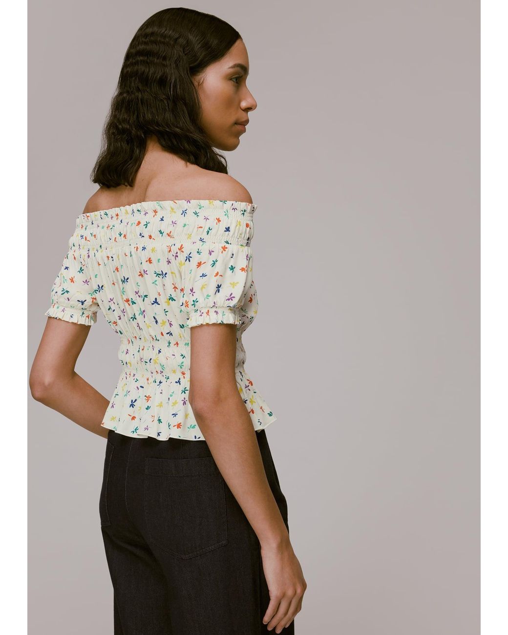 Whistles Gray Dancing Floral Bardot Top