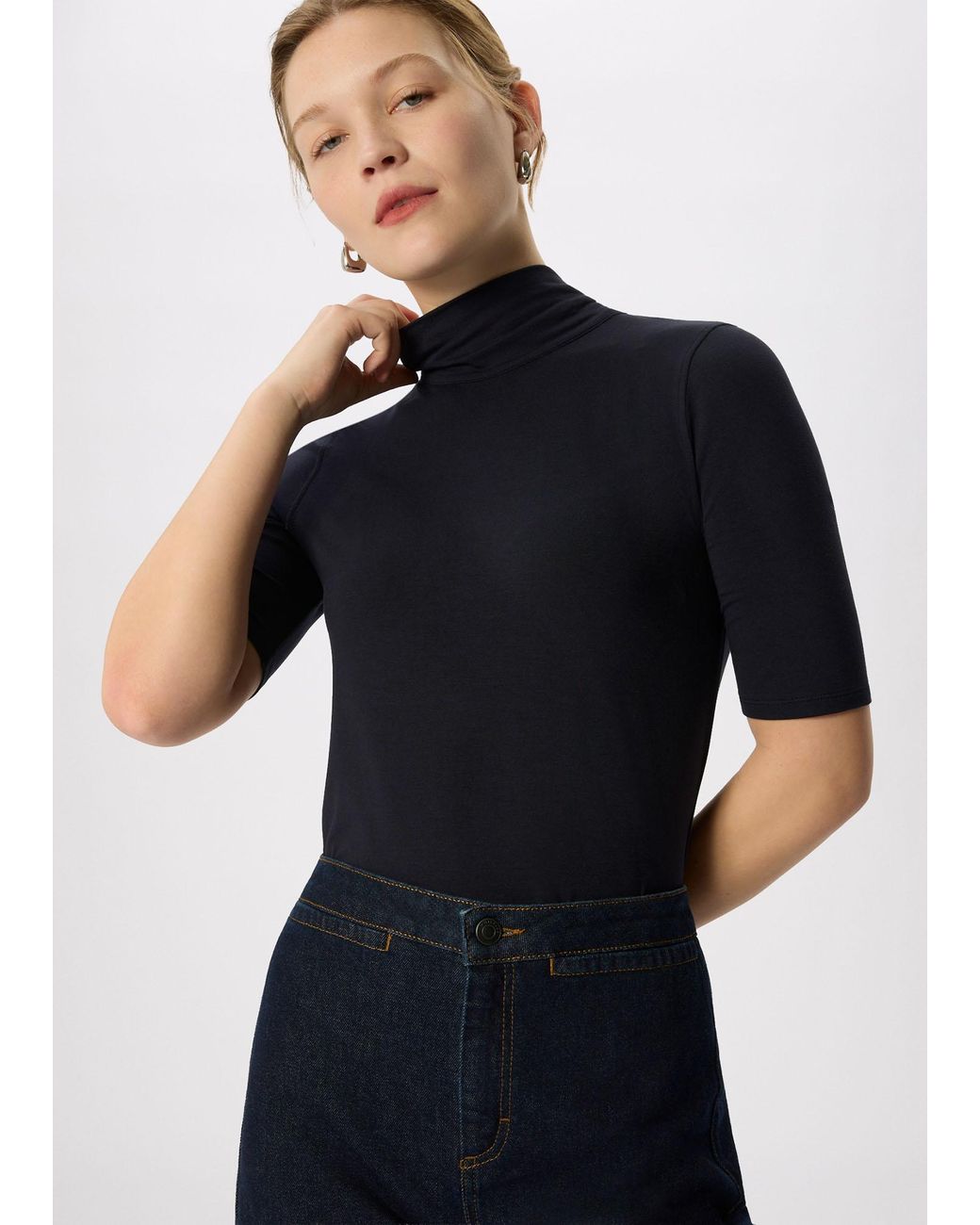 Whistles Blue Tie Neck Detail Top