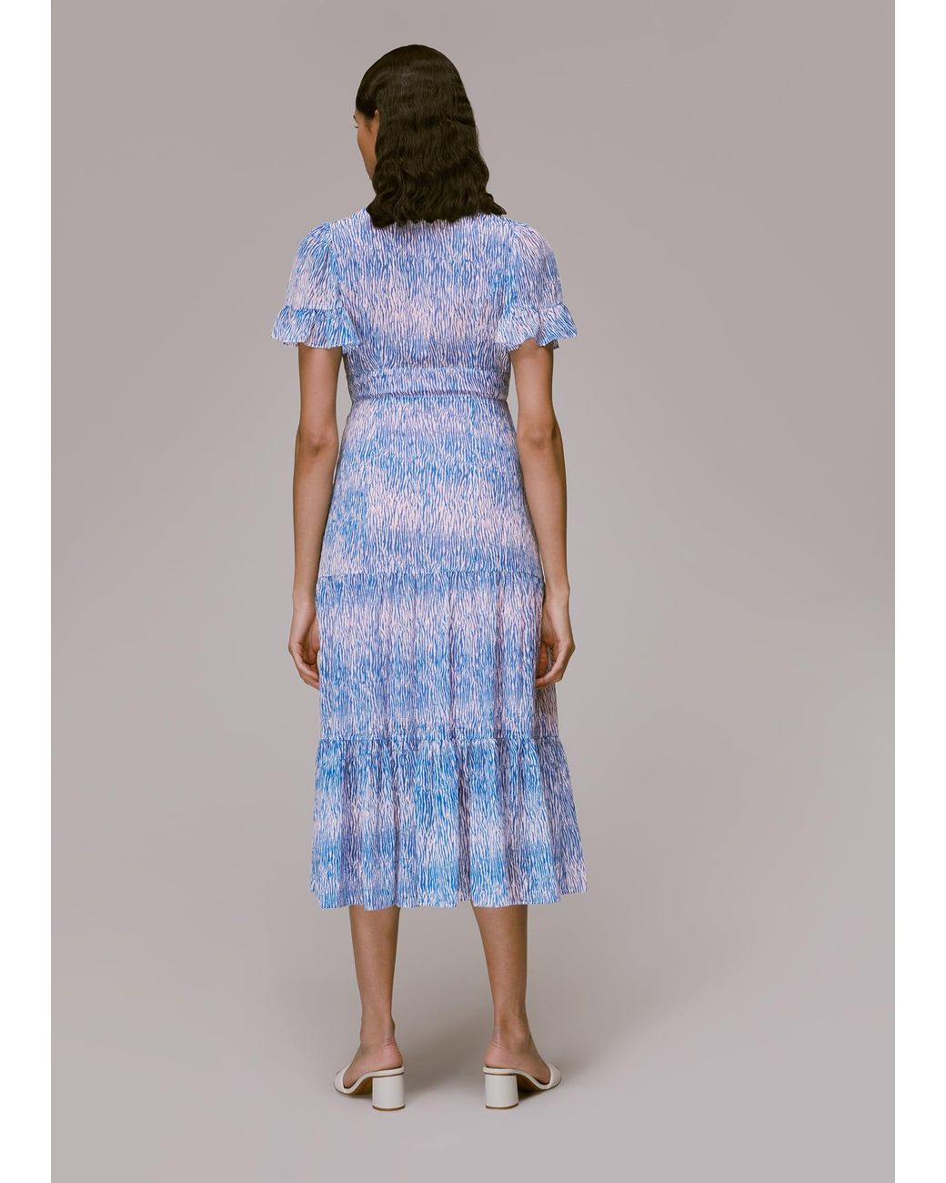 Whistles Blue Tiger Dobby Midi Dress