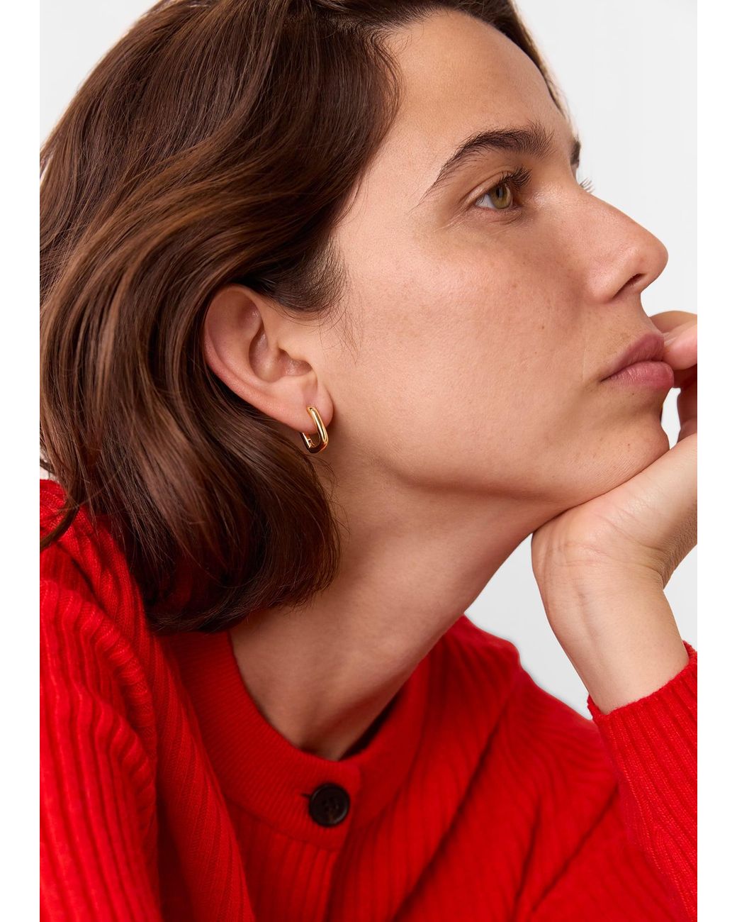 Whistles Red Rectangular Huggie Earring
