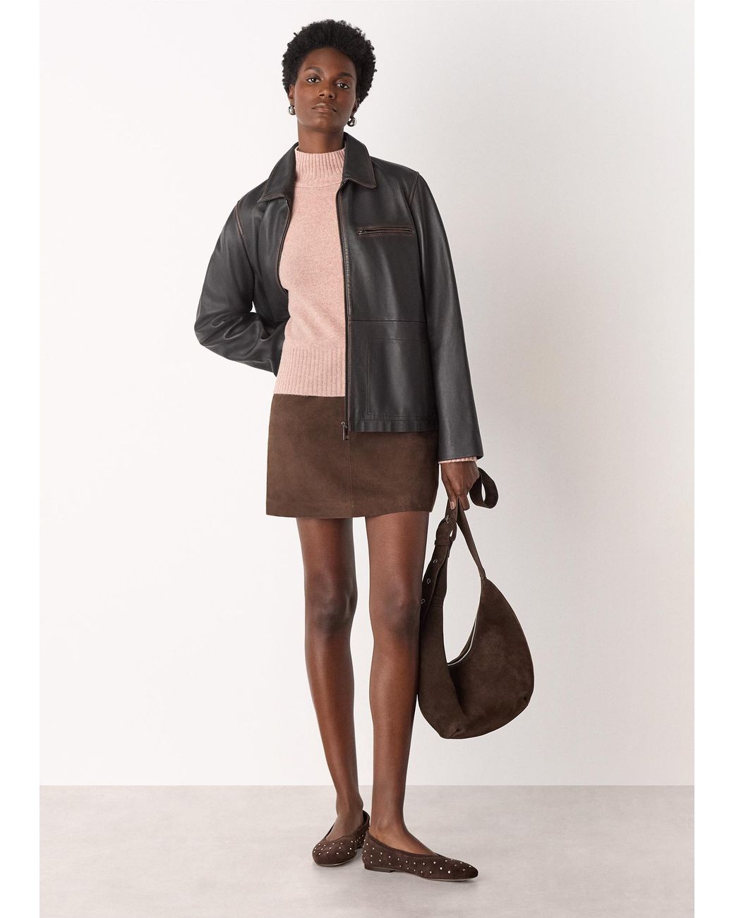 Whistles Pink Wool Funnel Neck Knit