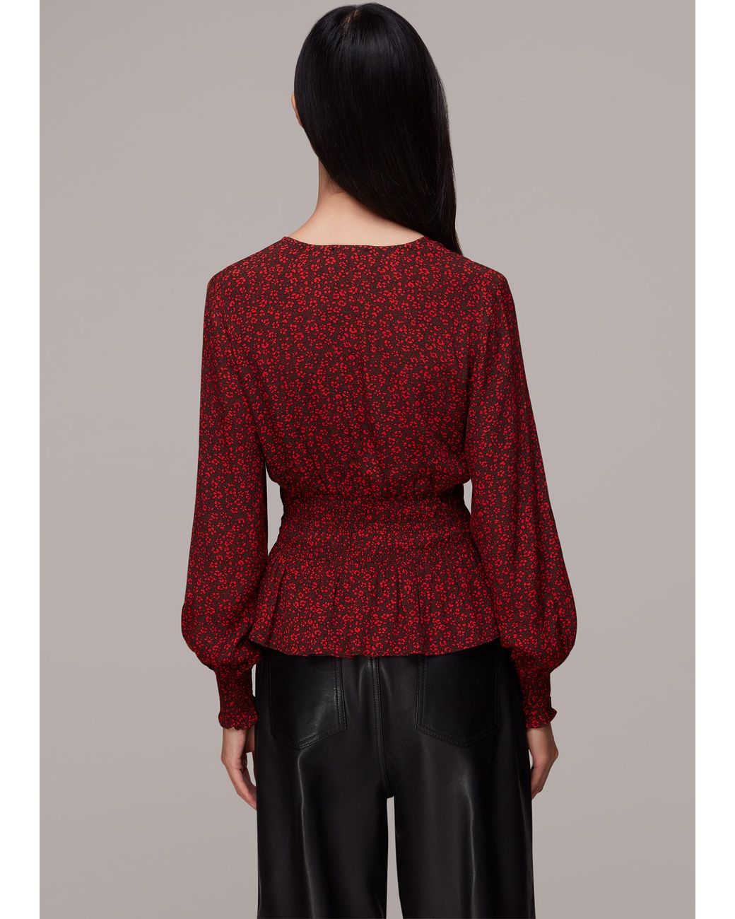 Whistles Red Pansy Dot Jenny Peplum Top