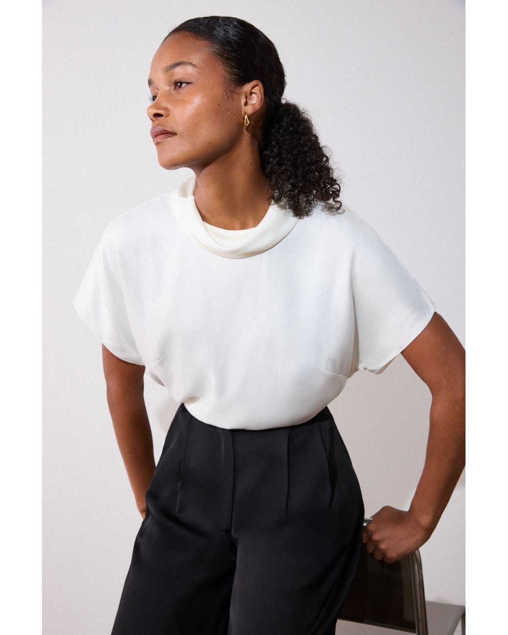 Whistles White Cowl Neck Short Sleeve Blouse