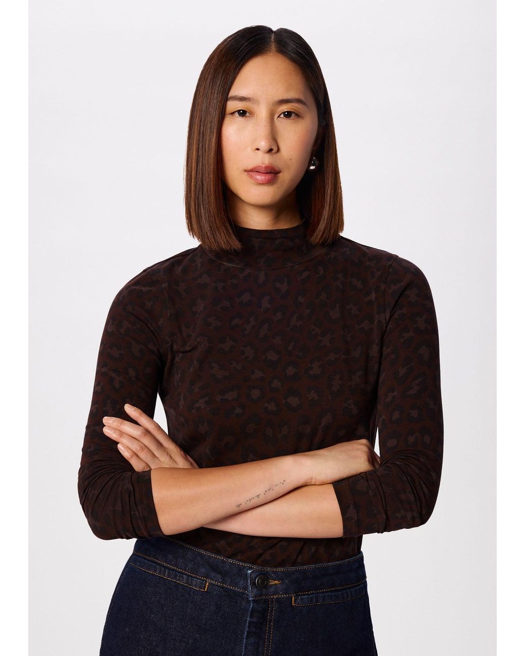 Whistles Black Animal Roll Neck Top