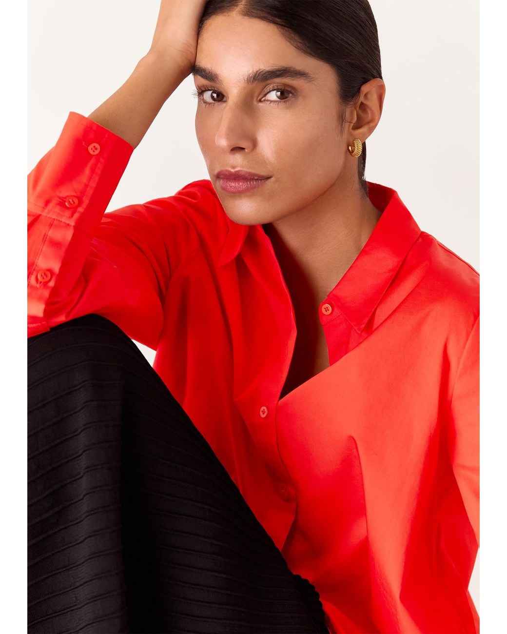 Whistles Red Boxy Cotton Shirt