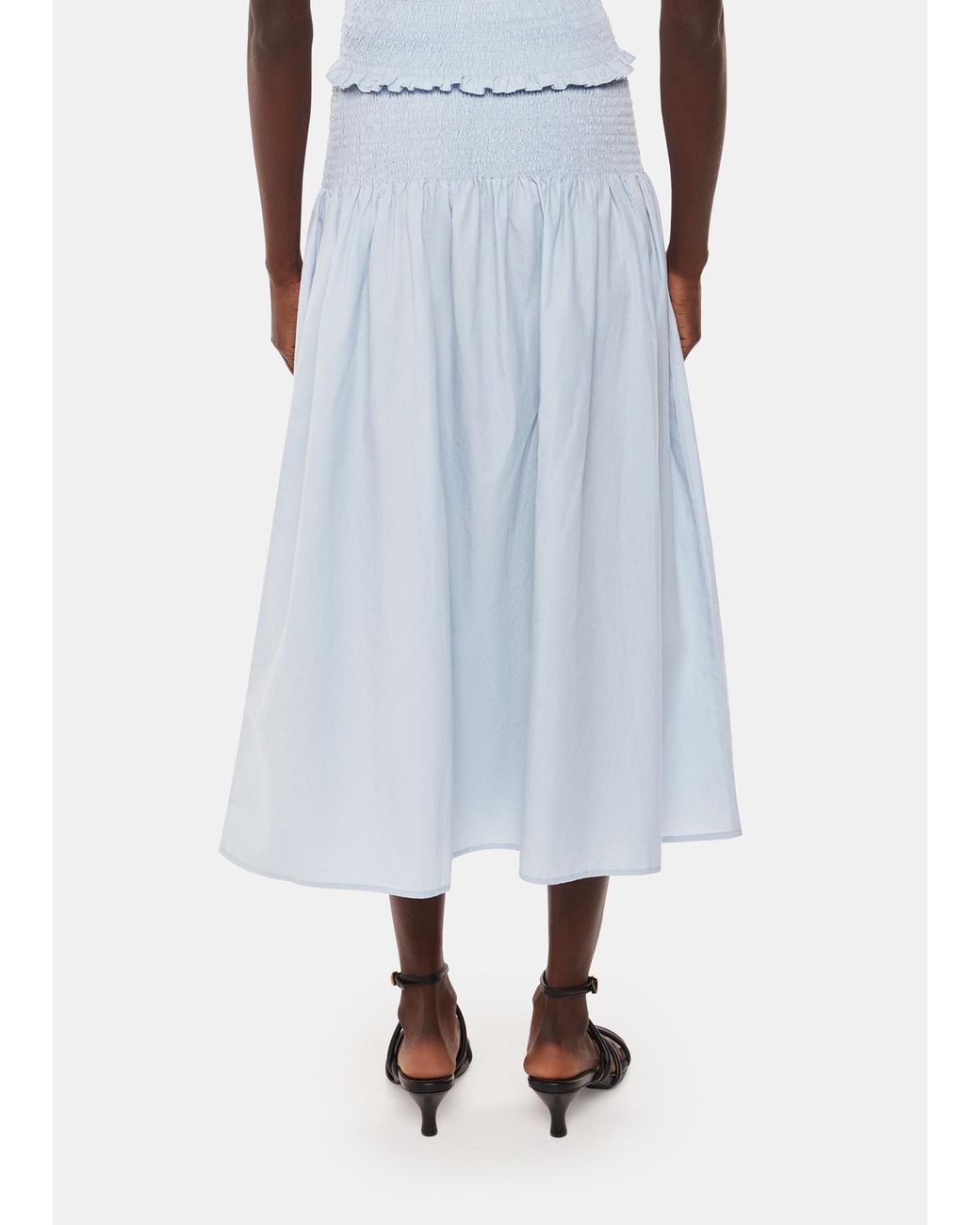 Whistles White Louisa Smocked Midi Skirt