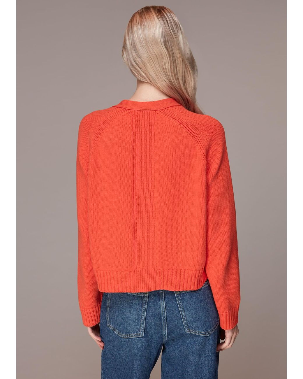 Whistles Red Karine Rib Detail Cardigan