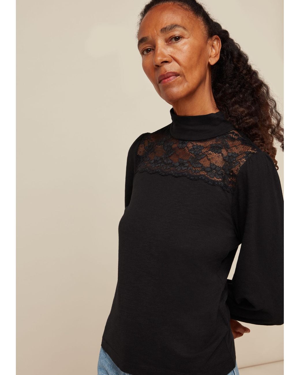 Whistles Black Lace Inserted Top