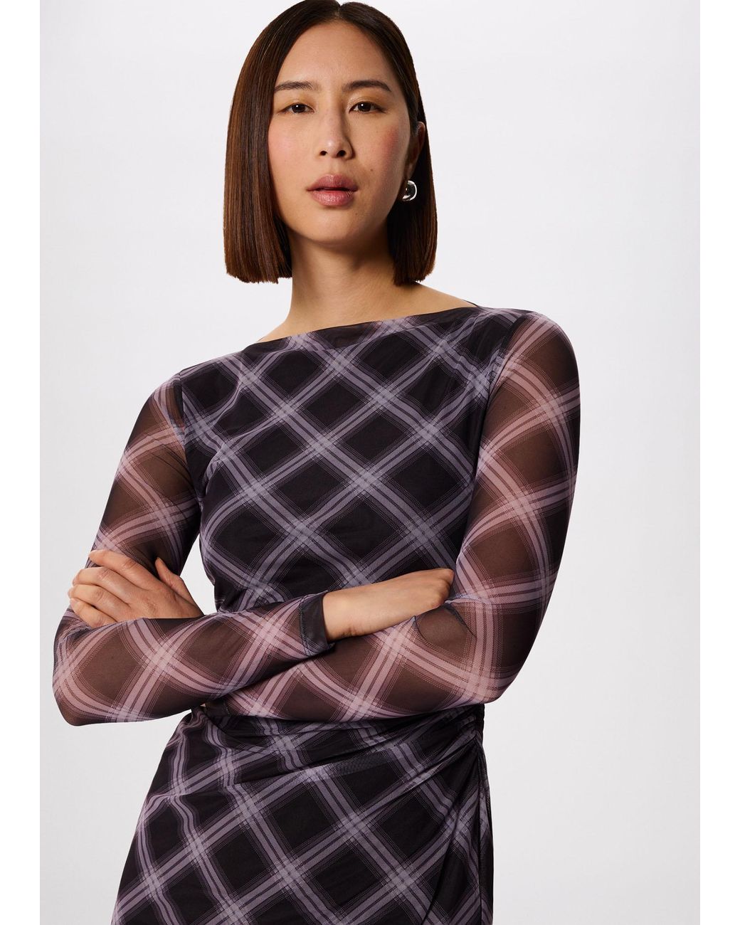 Whistles Multicolor Check Mesh Dress