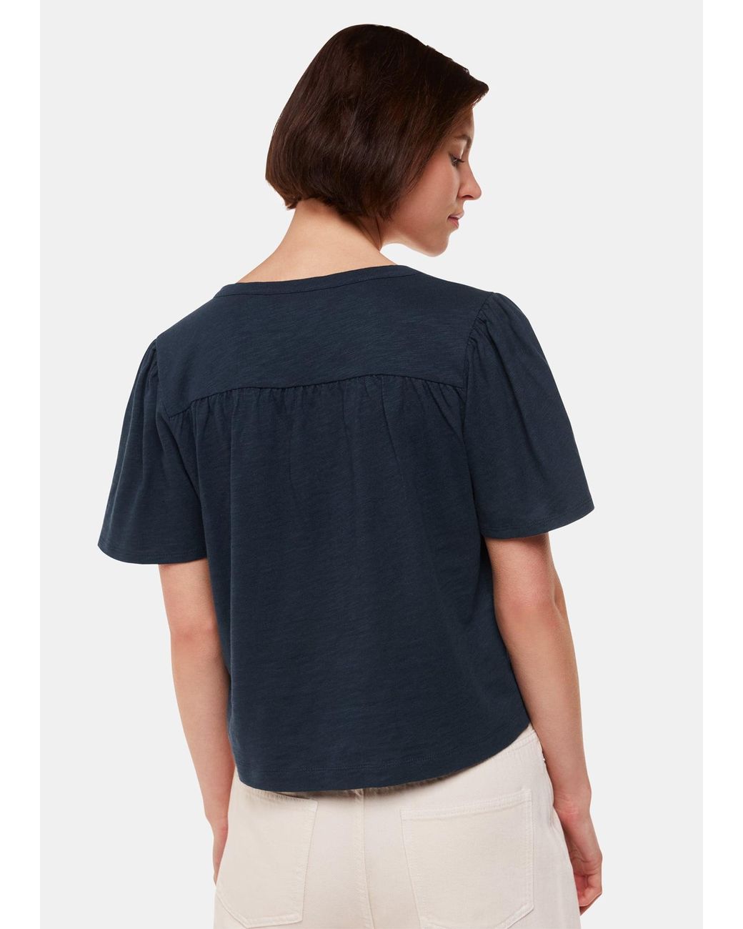 Whistles Blue Maeve V Neck Button Front Tee