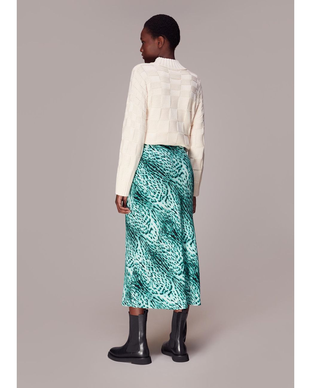 Whistles Multicolor Brushed Leopard Bias Cut Skirt