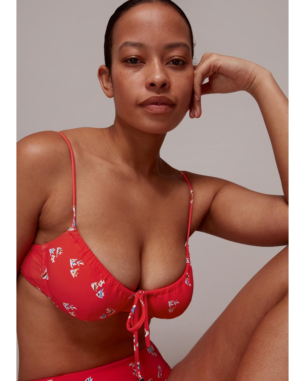Whistles Red Fish Printed Bikini Top