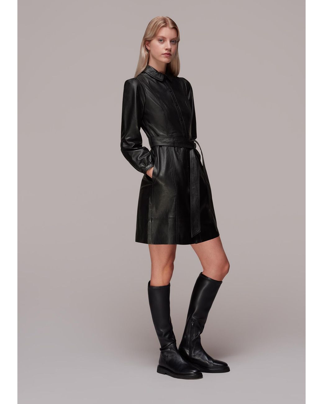 Whistles Black Phoebe Short Leather Dress