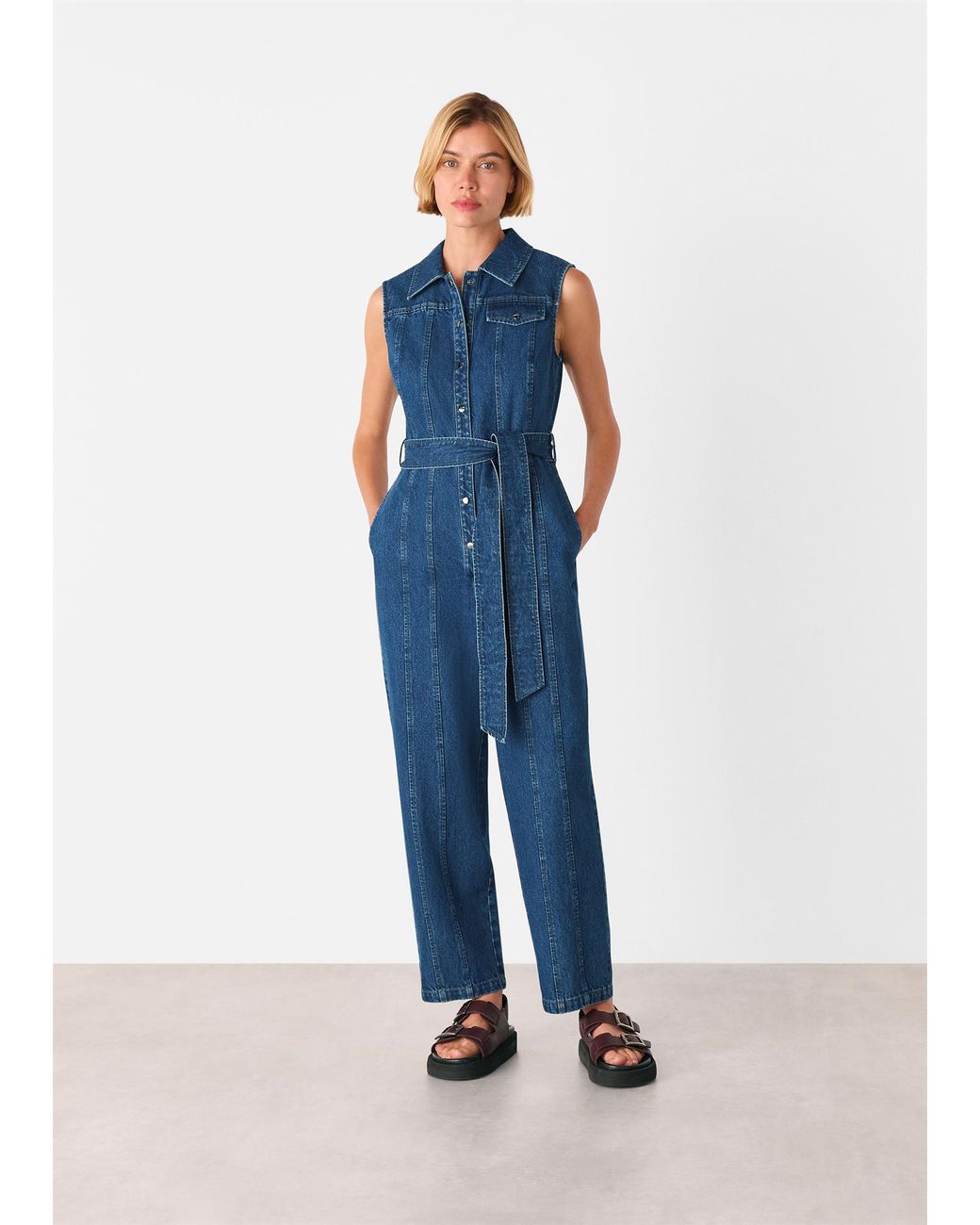 Whistles Blue Barrel Leg Jumpsuit