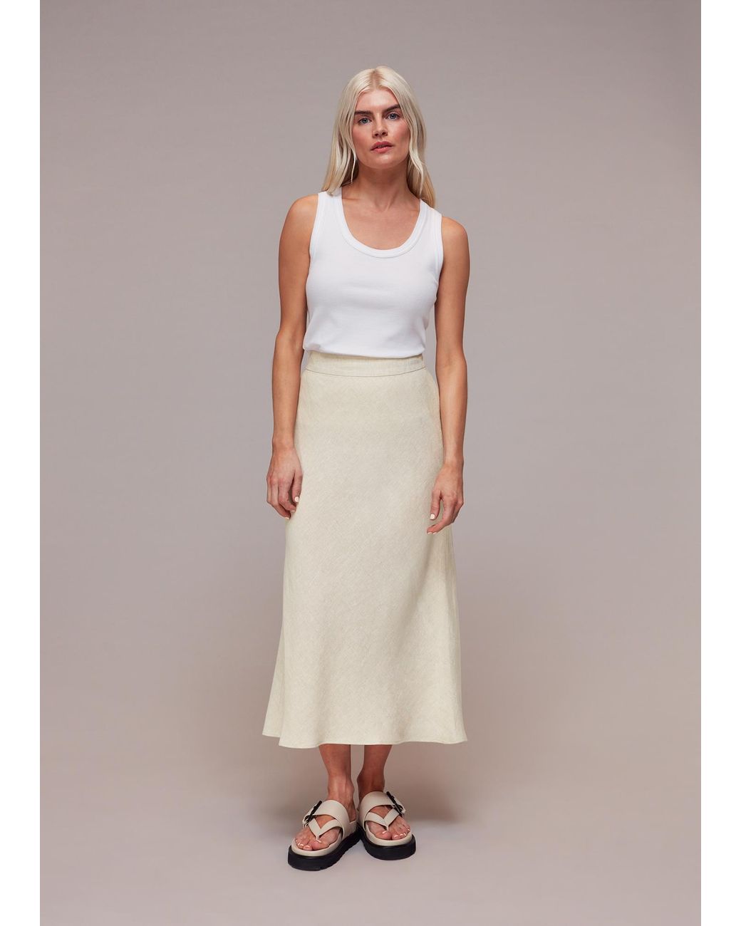 Whistles Pink Petite Linen Side Button Skirt