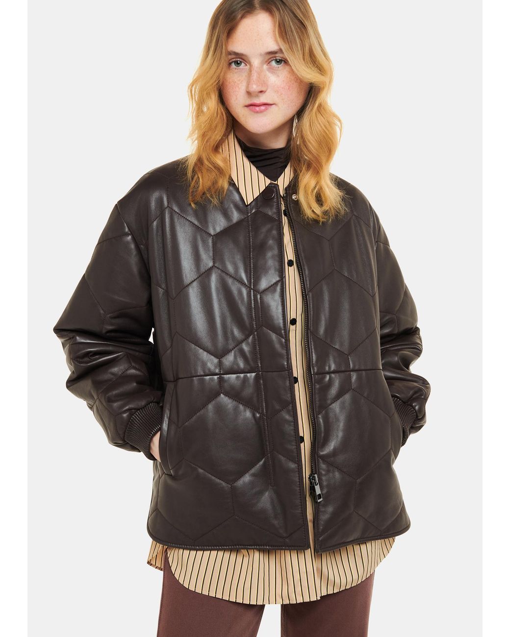 Whistles Cleo Leather Quilted Jacket in Grey Lyst UK