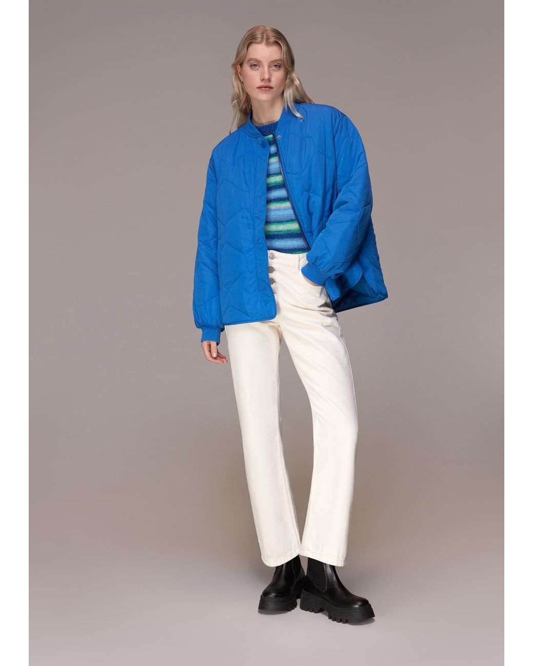 Whistles Blue Ida Short Quilted Coat