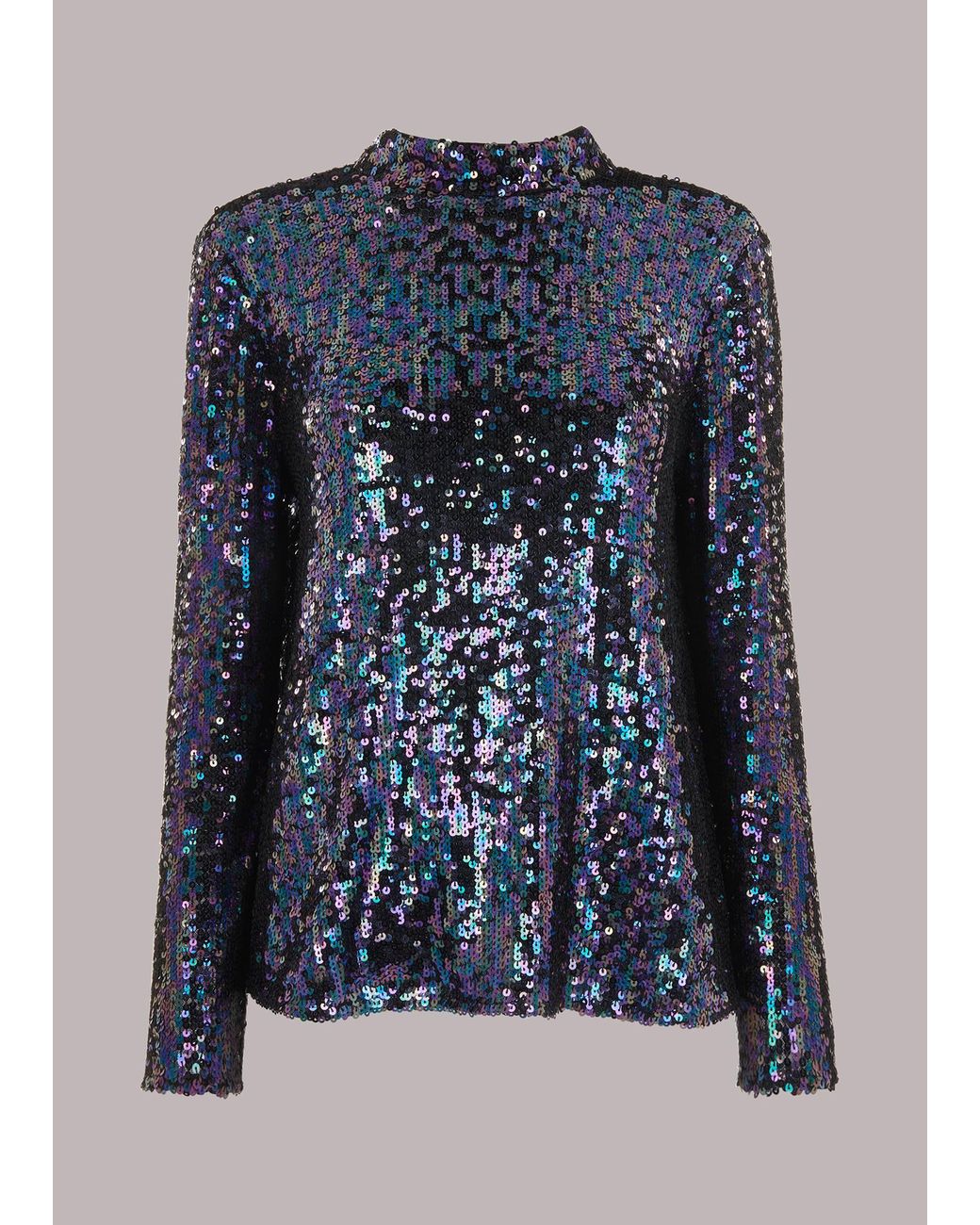 Whistles Blue High Neck Sequin Top