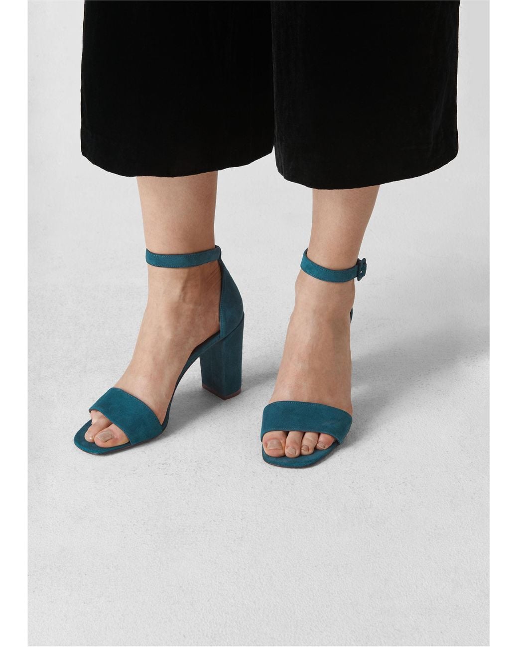 teal block heels
