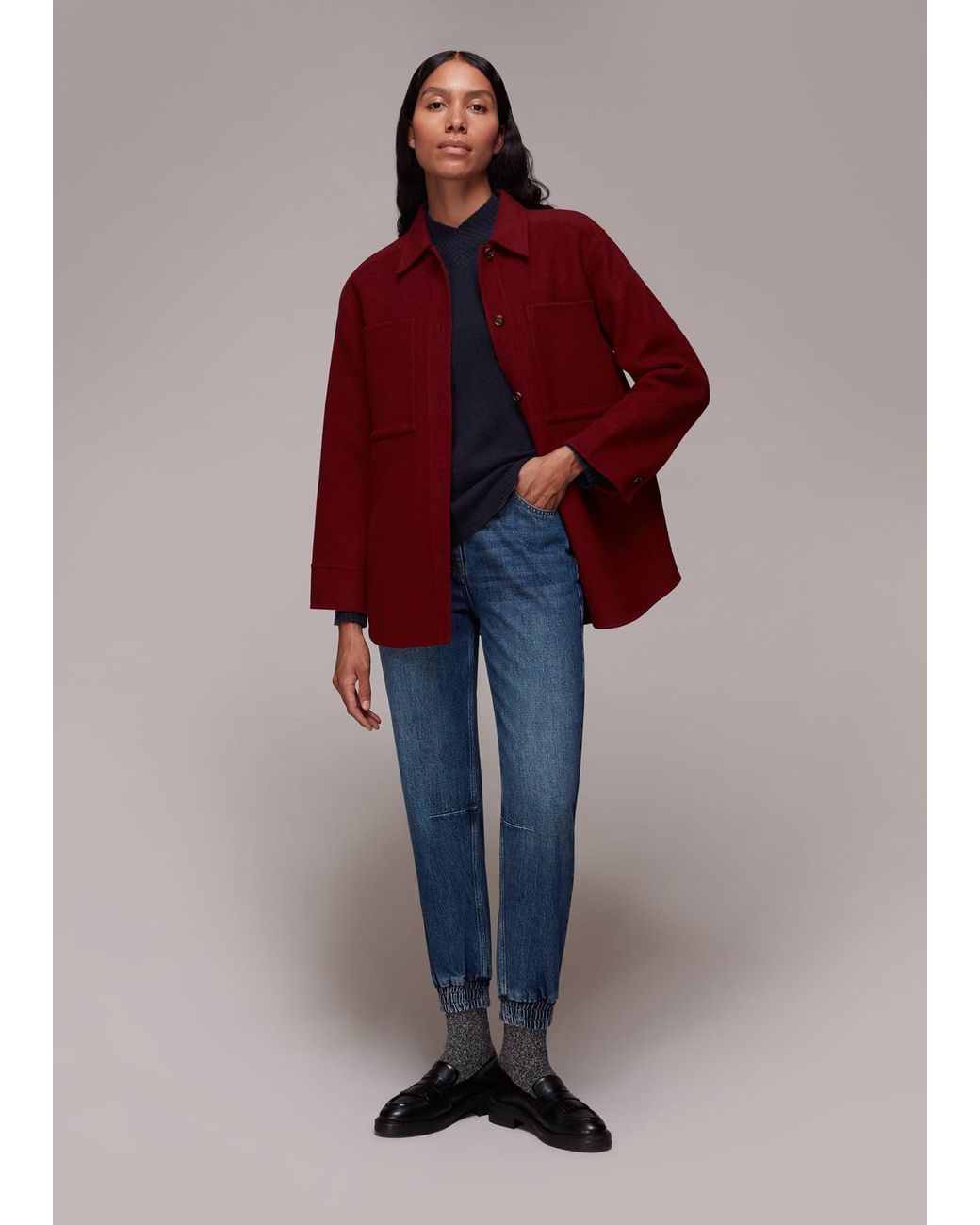 Whistles Blue High V Neck Knit