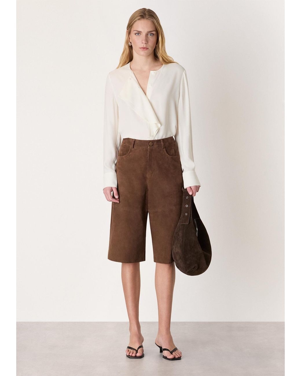 Whistles Brown Draped Ruffle Feminine Blouse