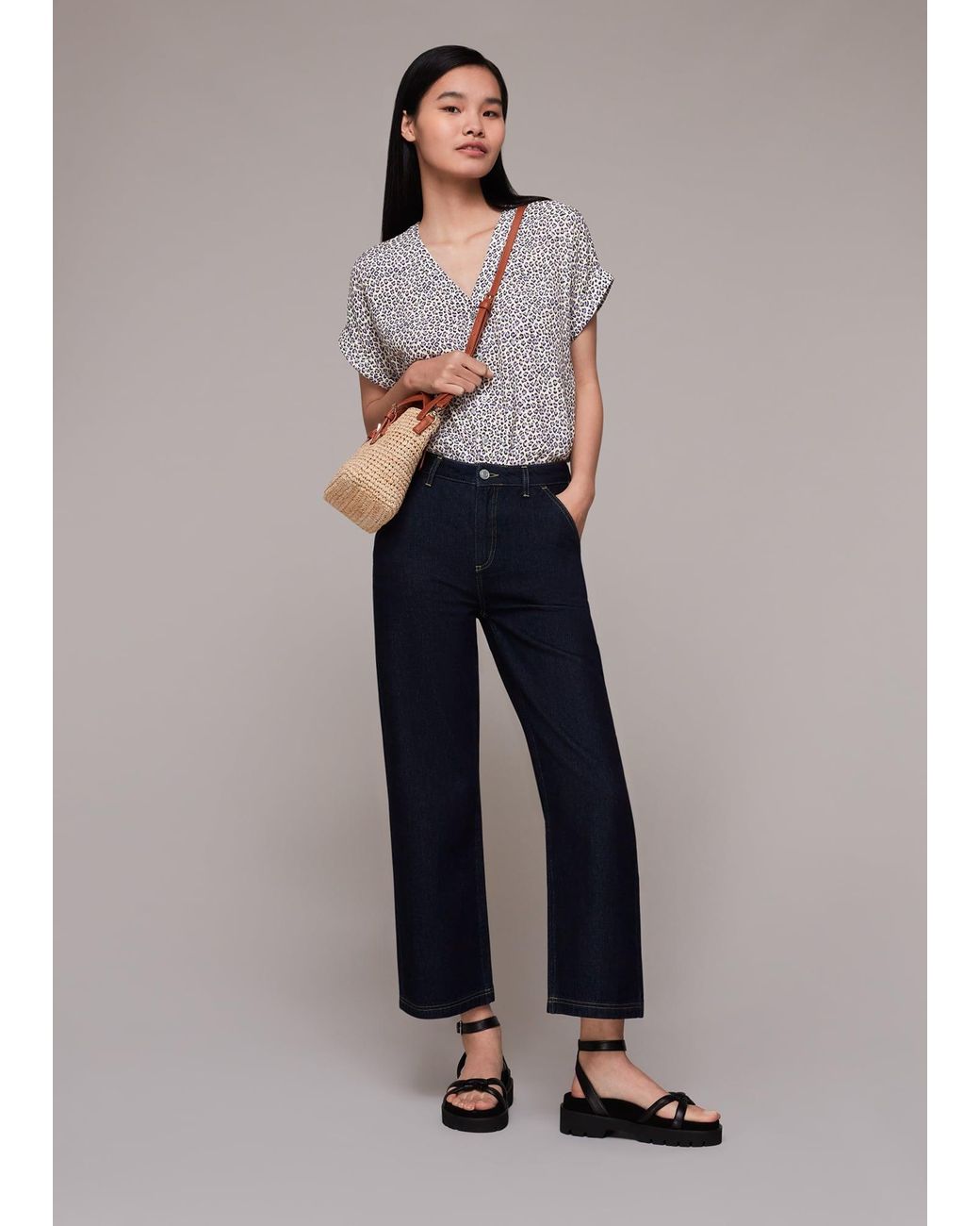 Whistles Blue Dashed Leopard Top