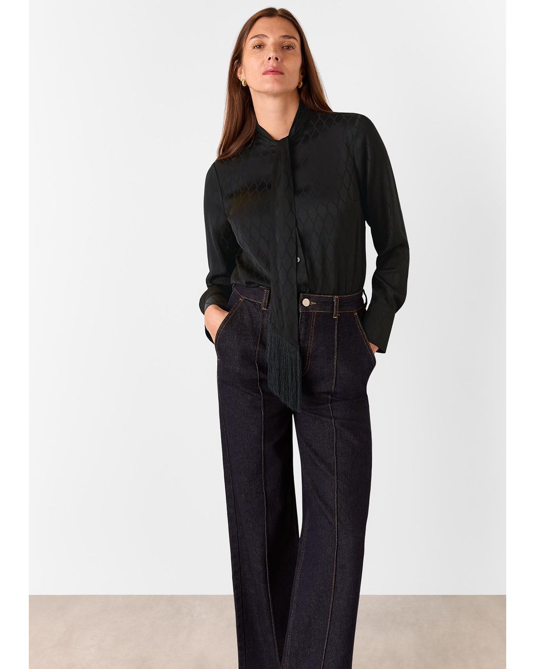 Whistles Black Diamond Jacquard Scarf Blouse