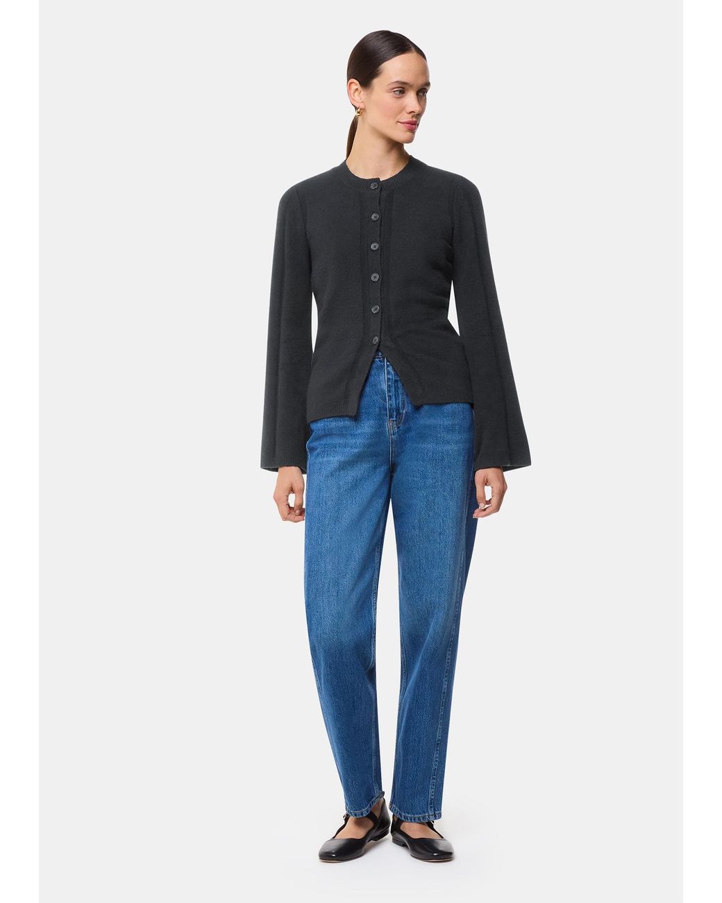 Whistles Black Wide Sleeve Detail Cardigan