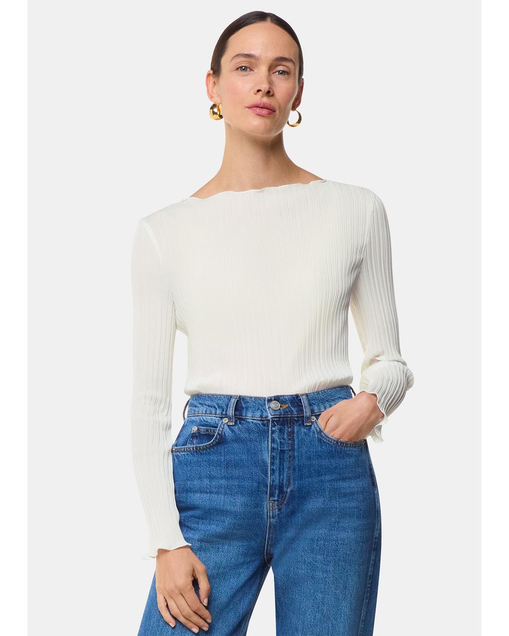 Whistles White Elsa Plisse Top