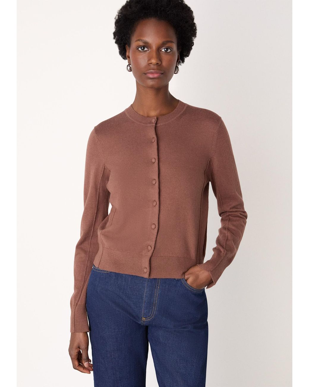 Whistles Blue Fine Gauge Crew Neck Cardigan