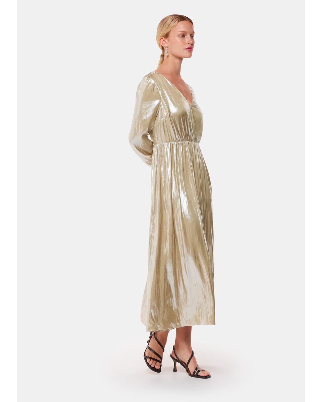 Whistles Natural Metallic Wrap Front Dress